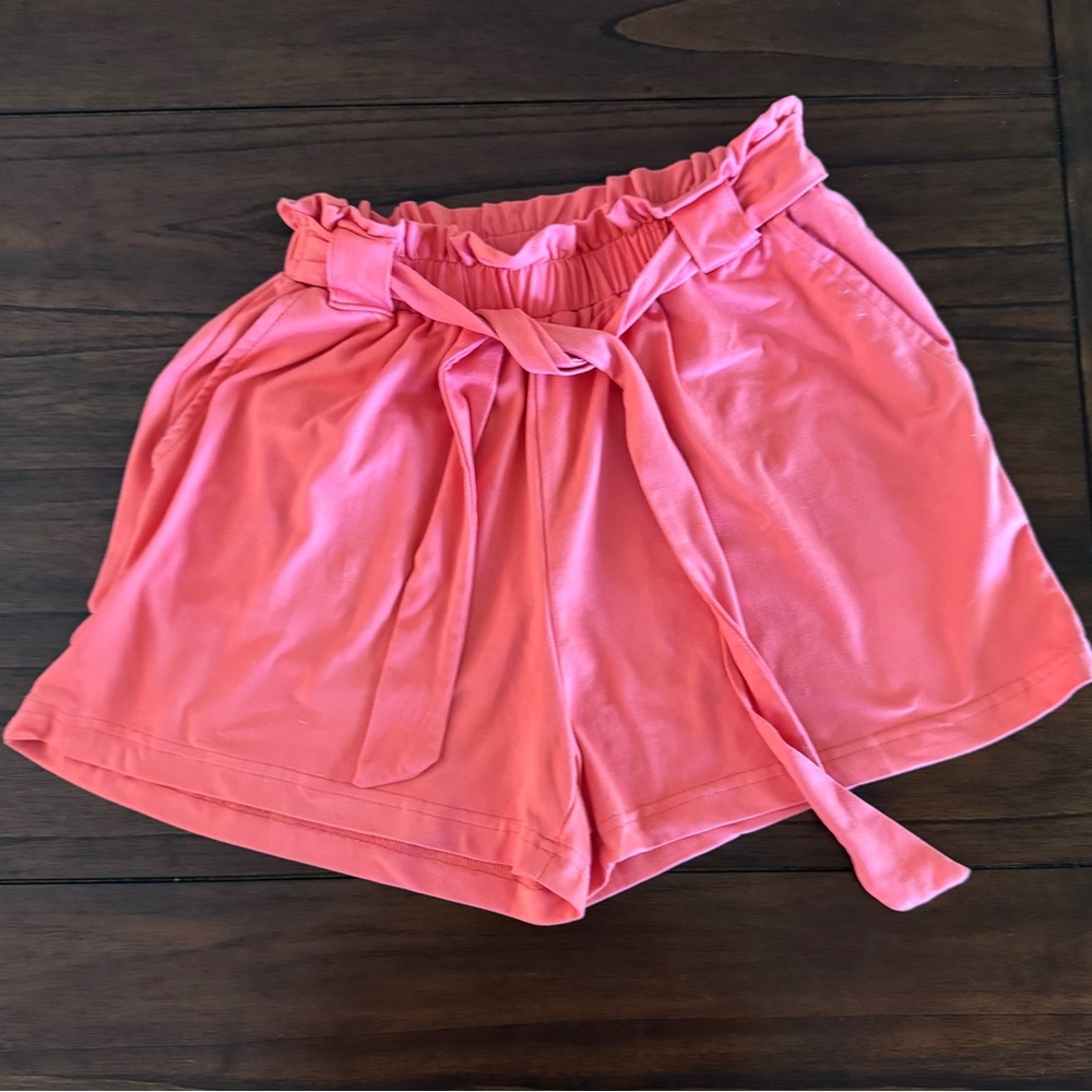 Vibrant Coral High Waist Shorts with Elastic Waistband-